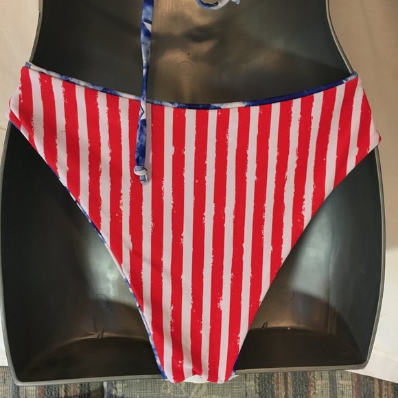 ZAFUL Women's Strapless Ribbed Tie Back Ruffle Cutout Bandeau Bikini Swimsuit M - Picture 15 of 16